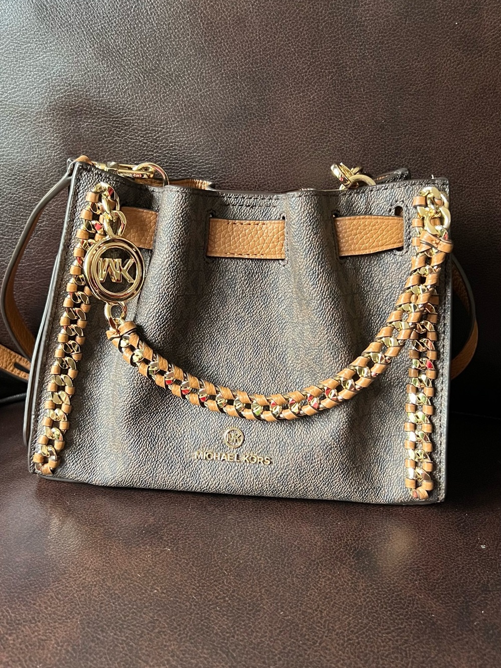 Michael Kors Mercer Small Signature MK Satchel Chain Handle Bag Crossbody Purse